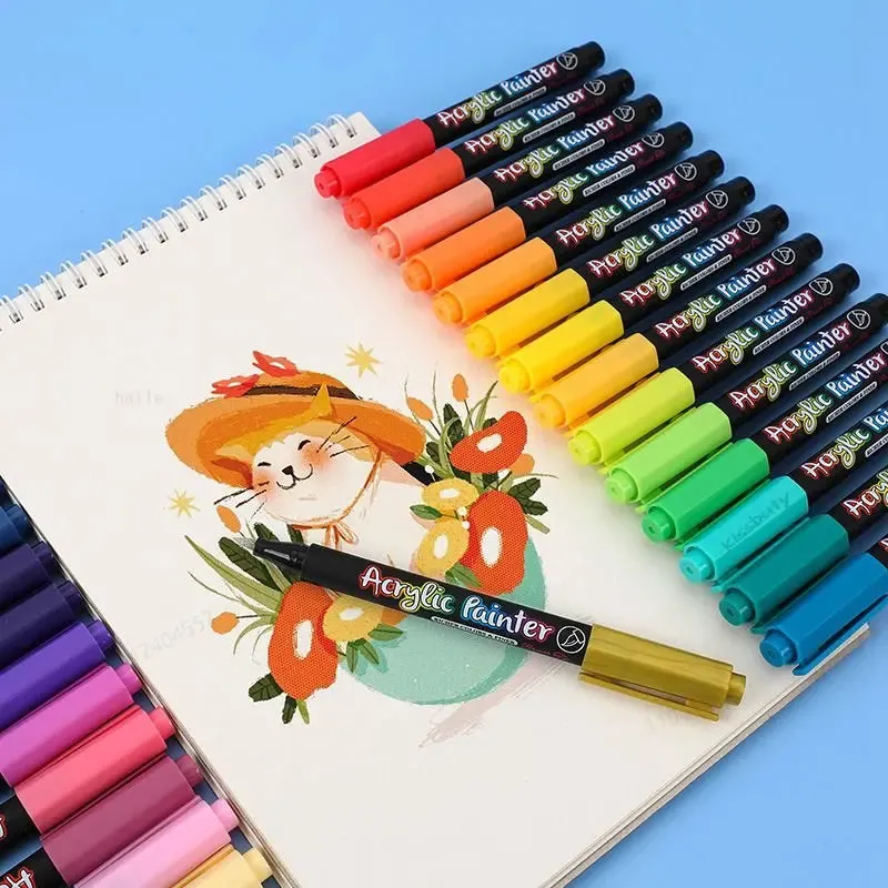 12 60 Acrylic Paint Brush Marker for Art on Ceramic Rock Glass Porcelain Wood Fabric Canvas