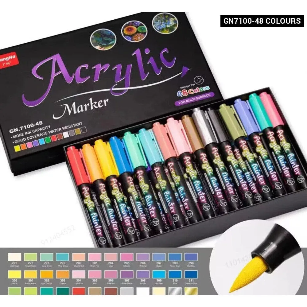 12 60 Acrylic Paint Brush Marker for Art on Ceramic Rock Glass Porcelain Wood Fabric Canvas