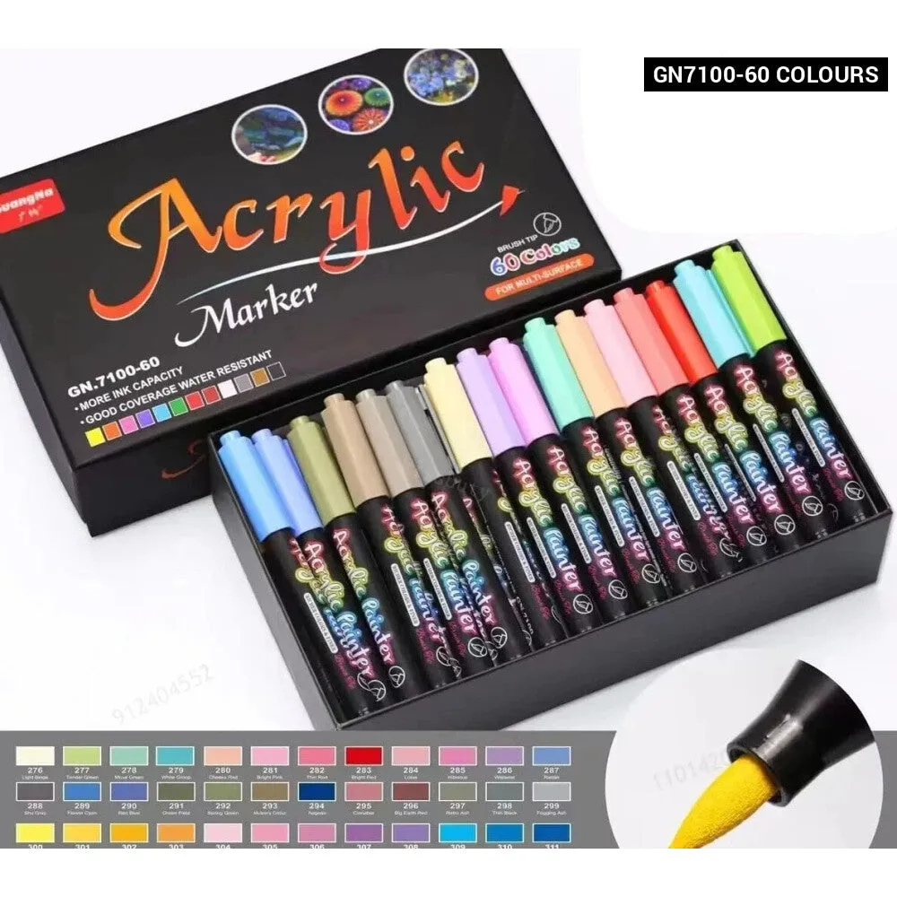 12 60 Acrylic Paint Brush Marker for Art on Ceramic Rock Glass Porcelain Wood Fabric Canvas