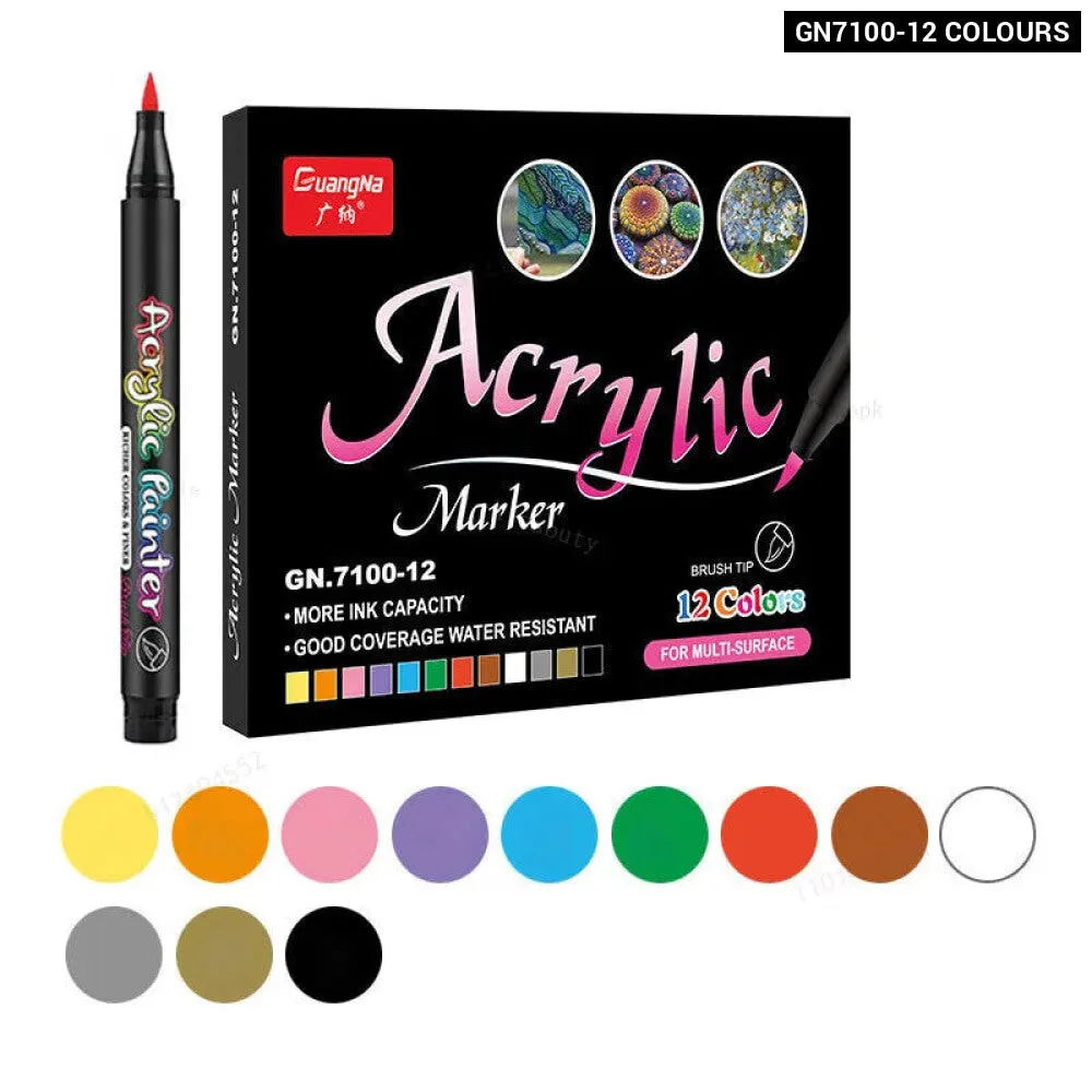 12 60 Acrylic Paint Brush Marker for Art on Ceramic Rock Glass Porcelain Wood Fabric Canvas