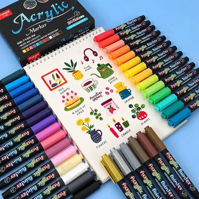 12 60 Acrylic Paint Brush Marker for Art on Ceramic Rock Glass Porcelain Wood Fabric Canvas