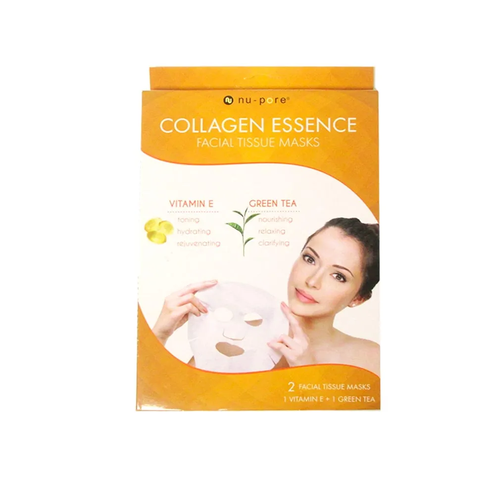 2 Pack Nu-Pore Collagen Essence Facial Tissue Masks Natural Herb Pomegranate 4pc