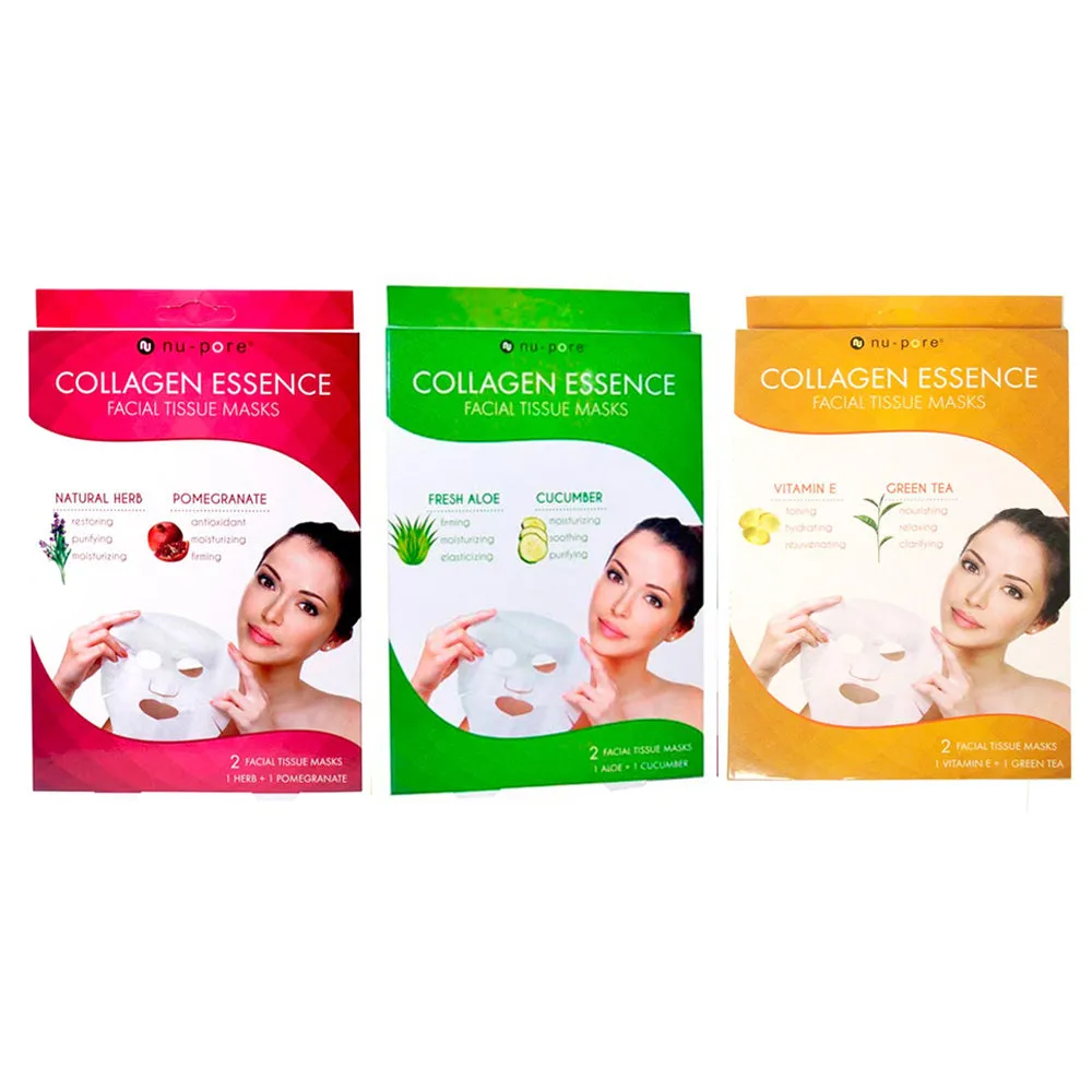 2 Pack Nu-Pore Collagen Essence Facial Tissue Masks Natural Herb Pomegranate 4pc