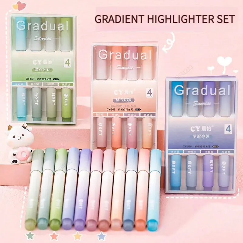 4 Pieces Kawaii Highlighter Pens Set Diy Spot Liner Marker