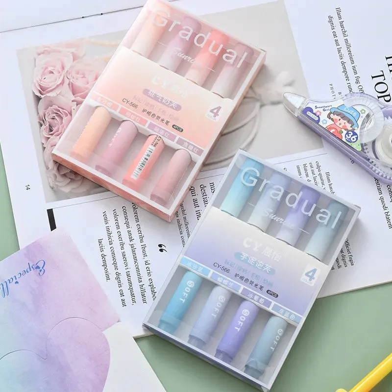 4 Pieces Kawaii Highlighter Pens Set Diy Spot Liner Marker