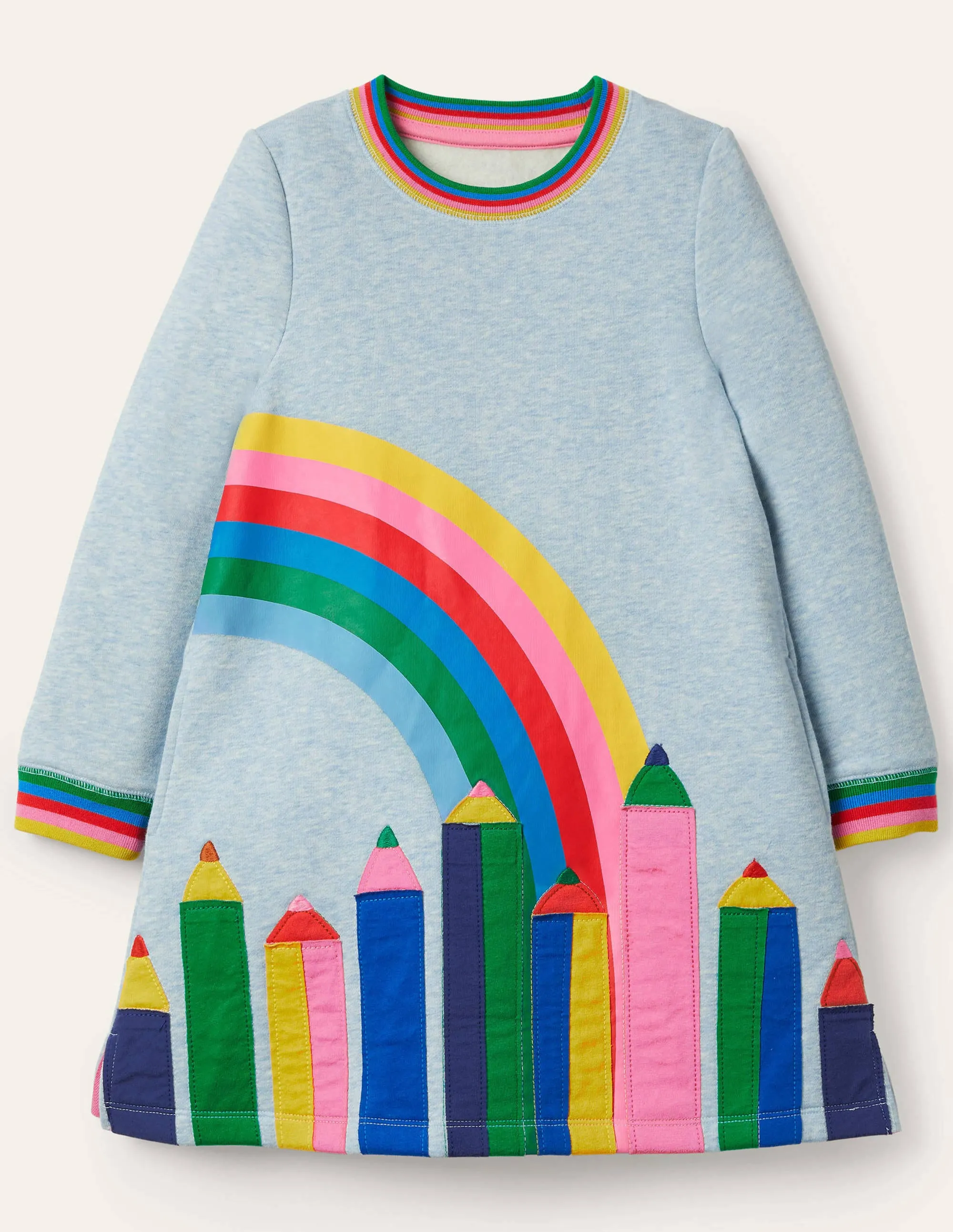 Appliqué Sweatshirt Dress-Light Blue Pencils