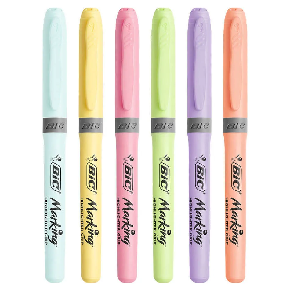 BIC Grip Highlighter Pastel Assorted Set of 6