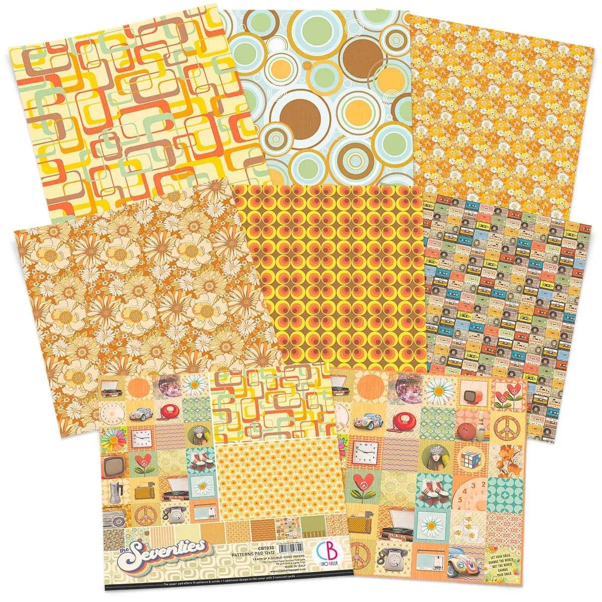 Ciao Bella The Seventies Patterns Pad 12"x12" 8/Pkg