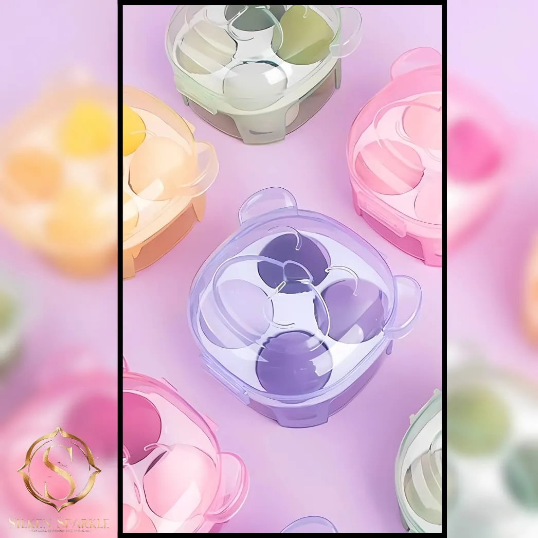Cute Bear-Shaped Beauty Blender Set with Case | Soft & Versatile Makeup Sponges
