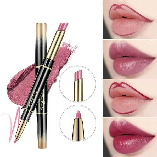 Dubbelzijdige lippenstift, automatische lipliner, mat, waterproof, lichtecht, antikleeflaag