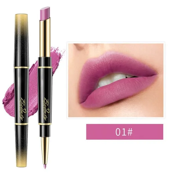 Dubbelzijdige lippenstift, automatische lipliner, mat, waterproof, lichtecht, antikleeflaag