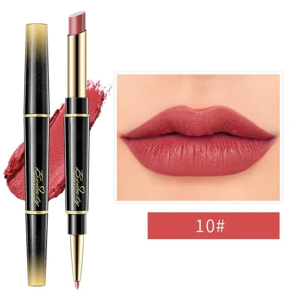 Dubbelzijdige lippenstift, automatische lipliner, mat, waterproof, lichtecht, antikleeflaag