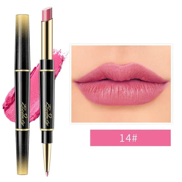 Dubbelzijdige lippenstift, automatische lipliner, mat, waterproof, lichtecht, antikleeflaag