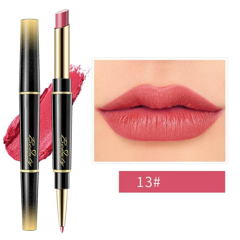 Dubbelzijdige lippenstift, automatische lipliner, mat, waterproof, lichtecht, antikleeflaag