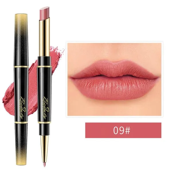 Dubbelzijdige lippenstift, automatische lipliner, mat, waterproof, lichtecht, antikleeflaag