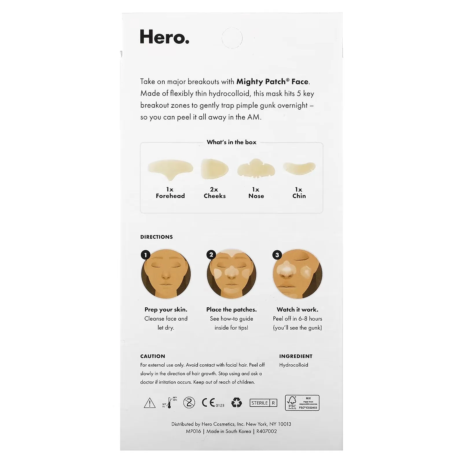 Hero Cosmetics face mask, Mighty Patch for oily and combination skin 5 hydrocolloid patches