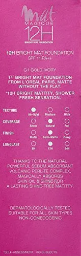 L'Oreal Paris Mat Magique 12H Mat Foundation, G1, 30g