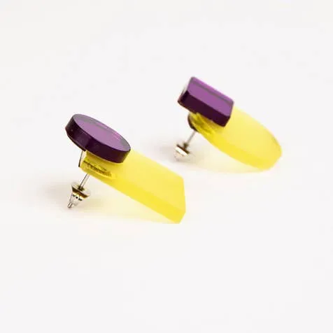 NEW Glare Mini Earrings: Yellow and Purple Mirror
