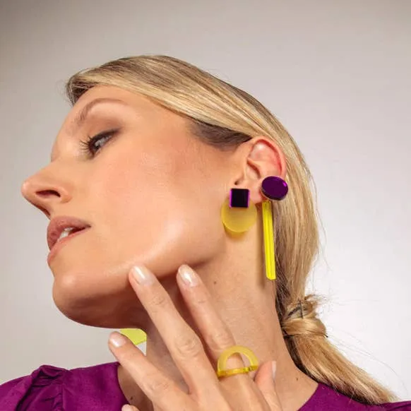 NEW Glare Mini Earrings: Yellow and Purple Mirror