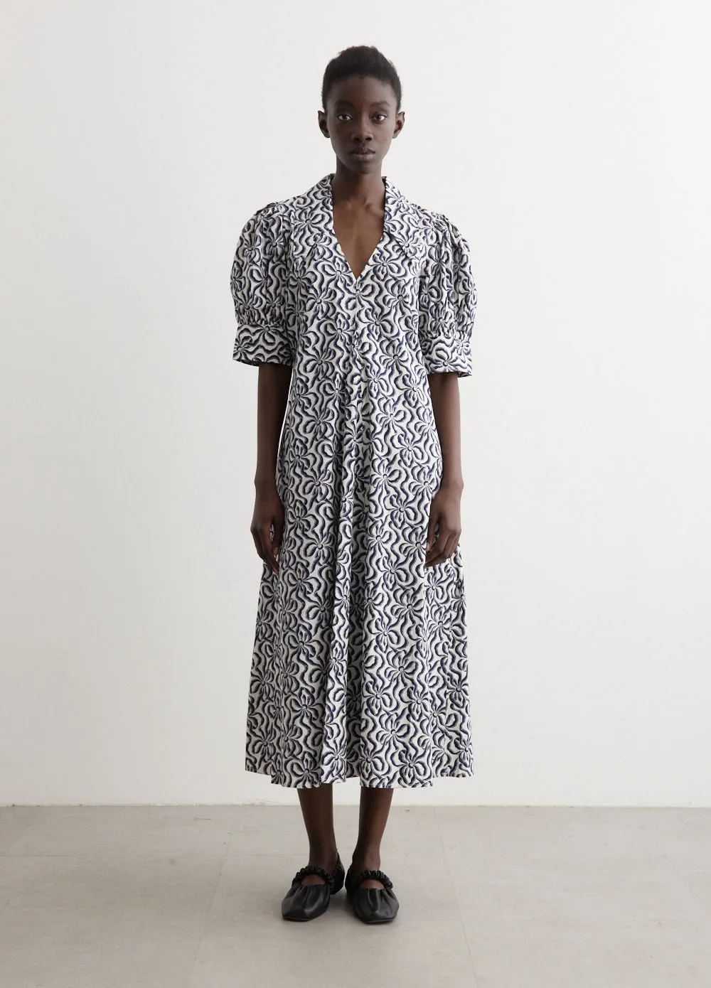 Printed Cotton V-Neck Long Dress