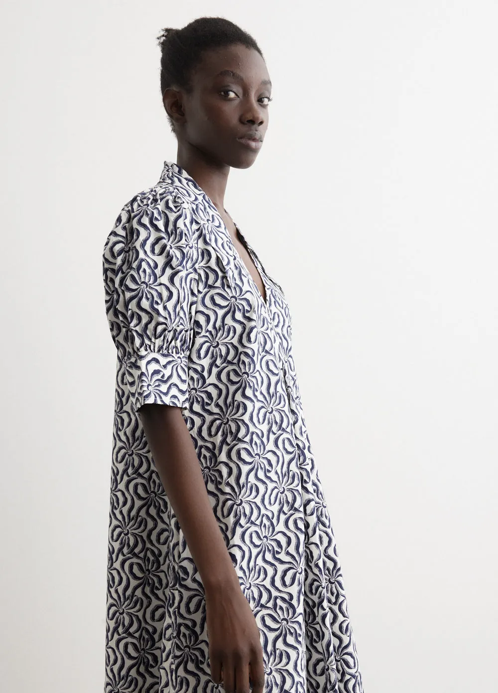 Printed Cotton V-Neck Long Dress