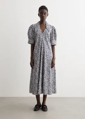 Printed Cotton V-Neck Long Dress