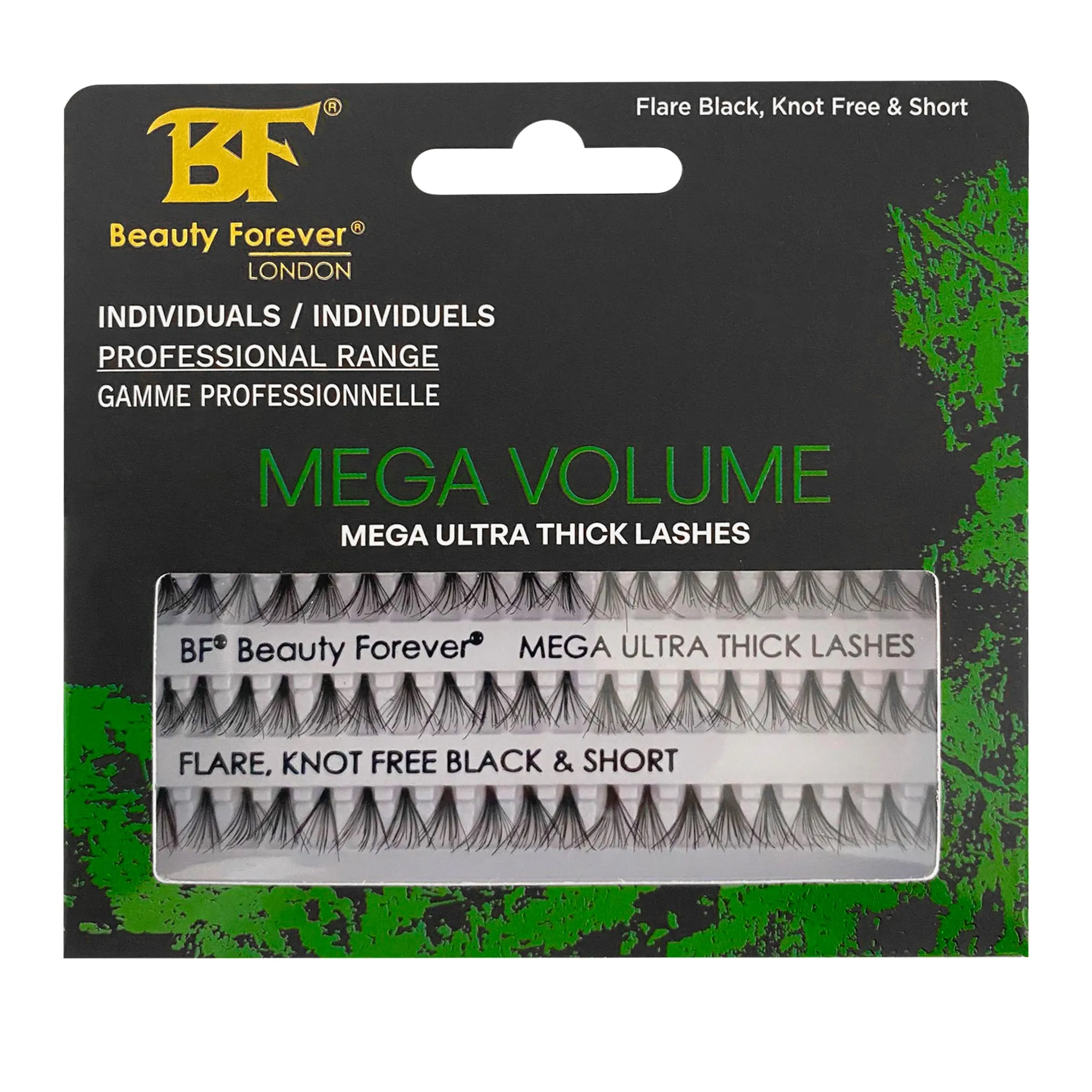 Professional Individual Mega Ultra Thick Lashes, 12 Ply Flare Black, Knot Free & Short For Mega Volume (BF1010-Short)