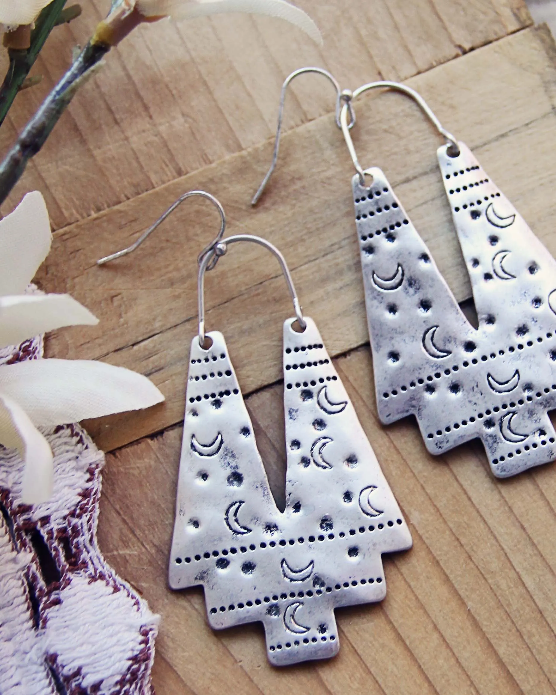 Shadow Moon Earrings in Brushed Silver