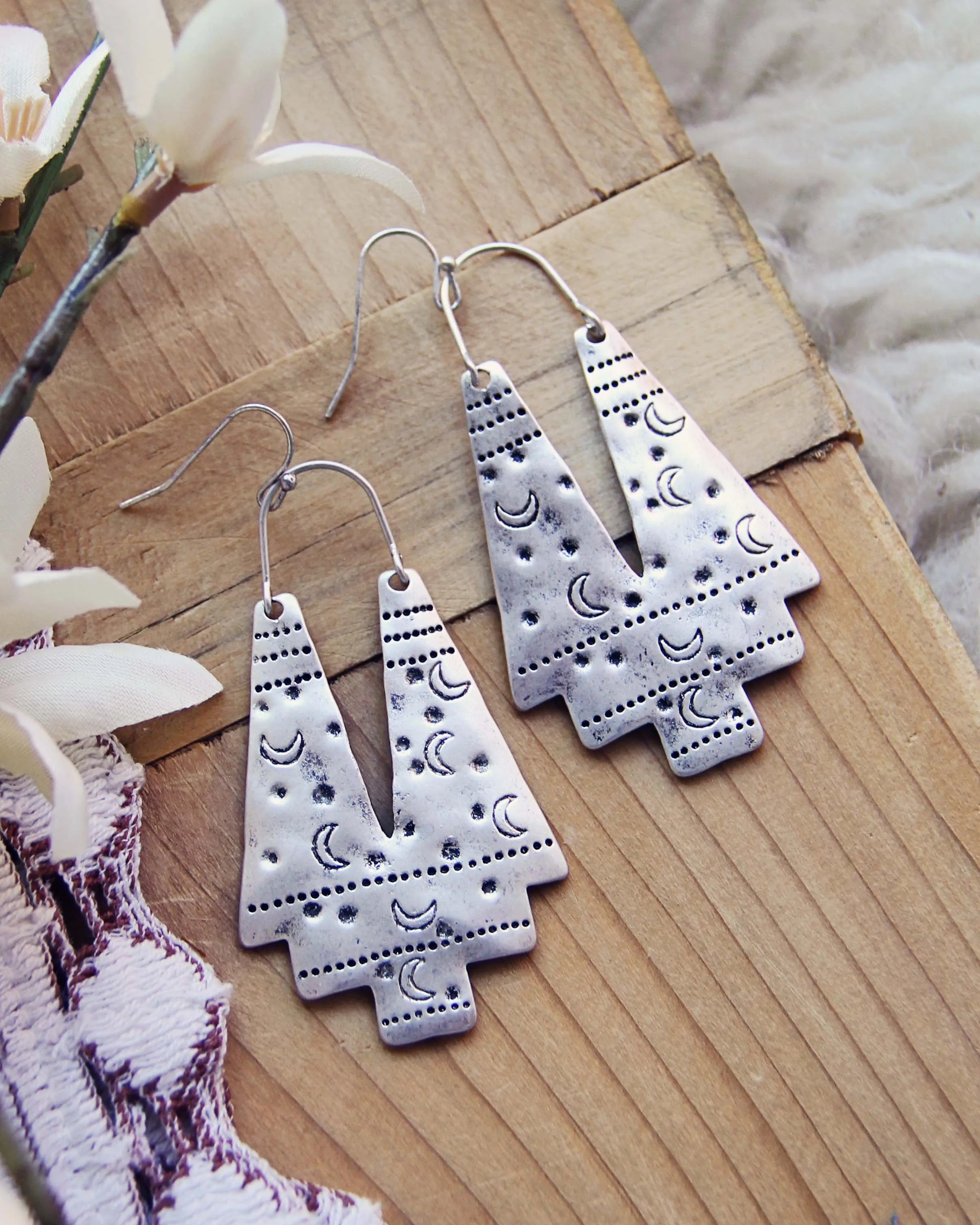 Shadow Moon Earrings in Brushed Silver