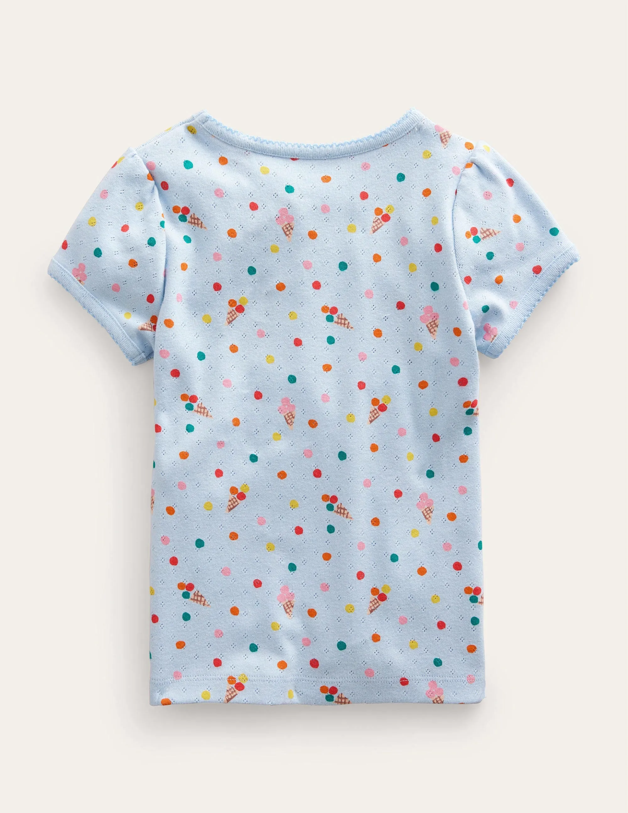 Short-Sleeved Pointelle Top-Blue Ice Creams