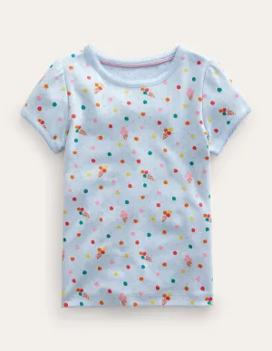Short-Sleeved Pointelle Top-Blue Ice Creams