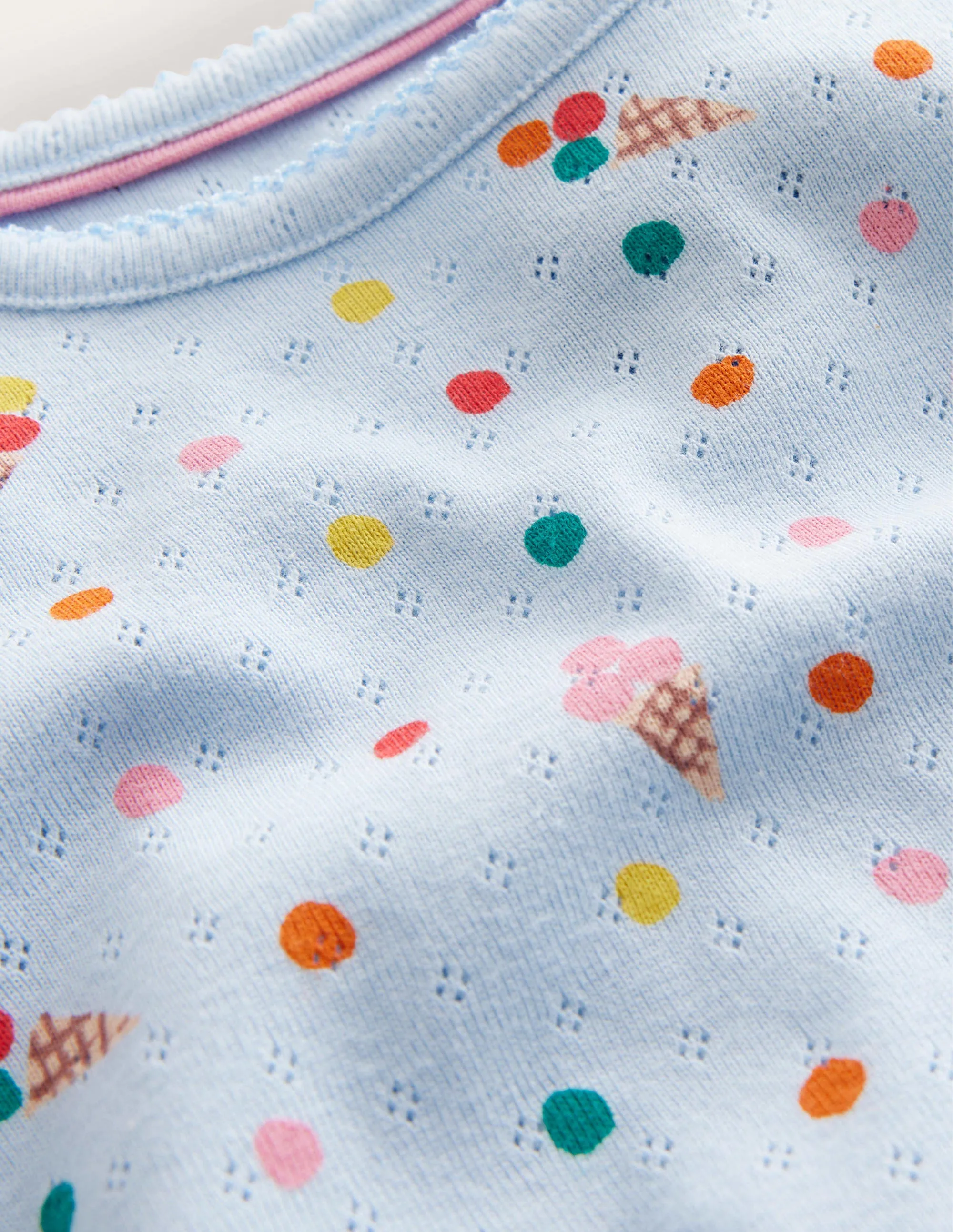 Short-Sleeved Pointelle Top-Blue Ice Creams